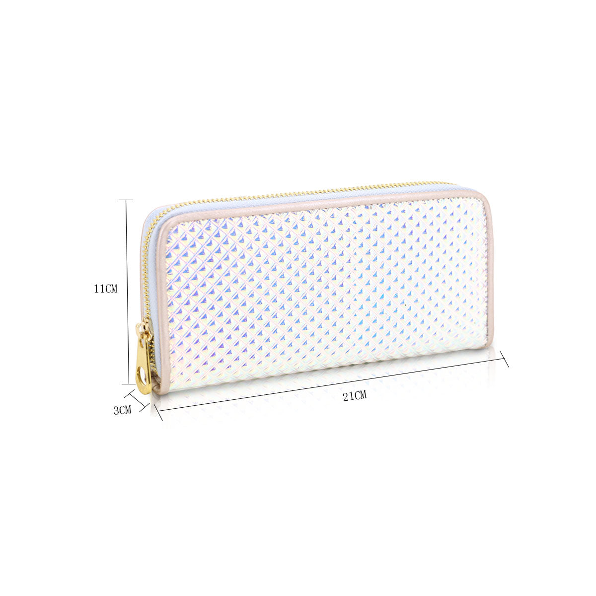 GESSY SINGLE ZIP GEOMETRIC METALLIC LONG PURSE IN LASER WHITE