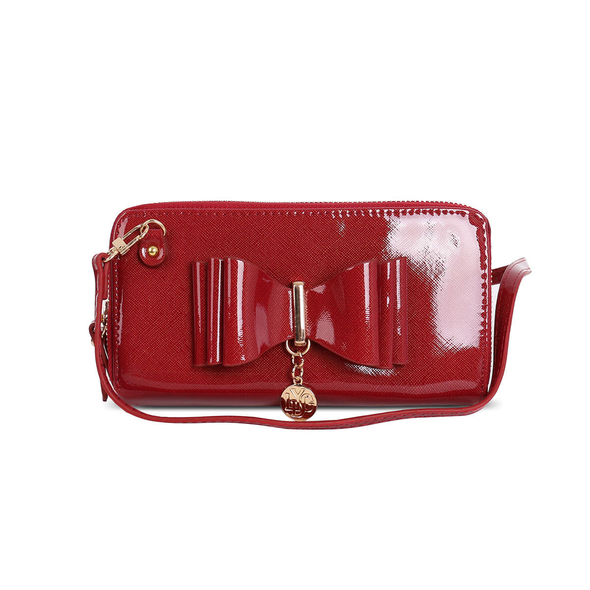 LYDC BOW DETAILED PURSE IN WINE RED
