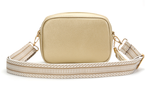 GESSY CAMERA TASSEL CLUTCH BAG WITH OPTIONAL PATTERNED SHOULDER STRAP