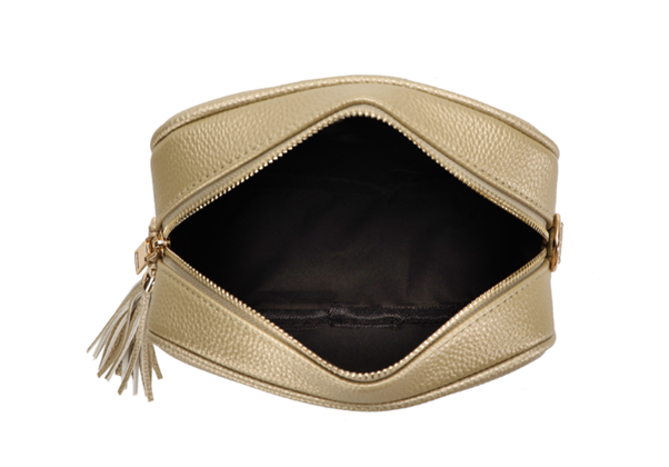 GESSY CAMERA TASSEL CLUTCH BAG WITH OPTIONAL PATTERNED SHOULDER STRAP