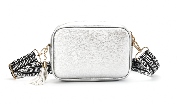 GESSY CAMERA TASSEL CLUTCH BAG WITH OPTIONAL PATTERNED SHOULDER STRAP