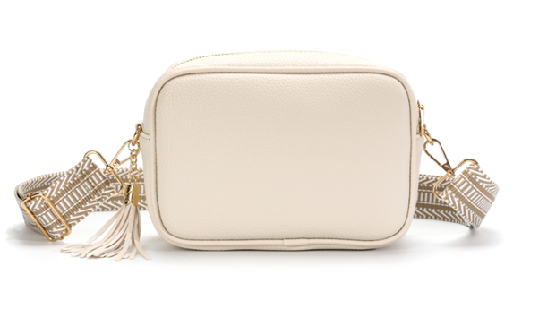 GESSY CAMERA TASSEL CLUTCH BAG WITH OPTIONAL PATTERNED SHOULDER STRAP