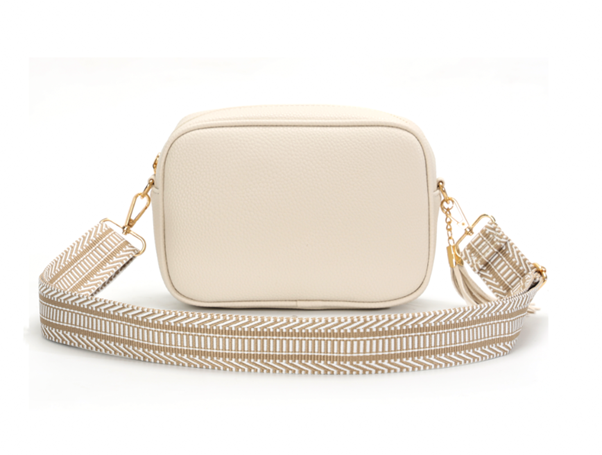 GESSY CAMERA TASSEL CLUTCH BAG WITH OPTIONAL PATTERNED SHOULDER STRAP