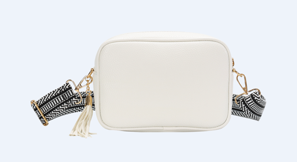 GESSY CAMERA TASSEL CLUTCH BAG WITH OPTIONAL PATTERNED SHOULDER STRAP