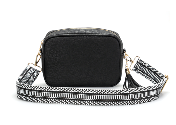 GESSY CAMERA TASSEL CLUTCH BAG WITH OPTIONAL PATTERNED SHOULDER STRAP