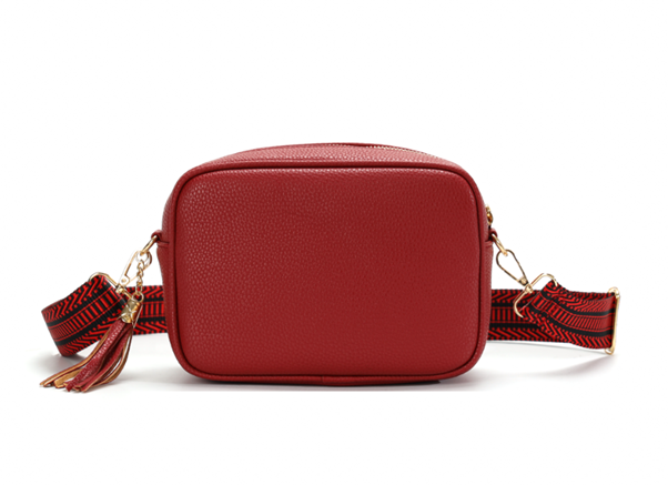 GESSY CAMERA TASSEL CLUTCH BAG WITH OPTIONAL PATTERNED SHOULDER STRAP