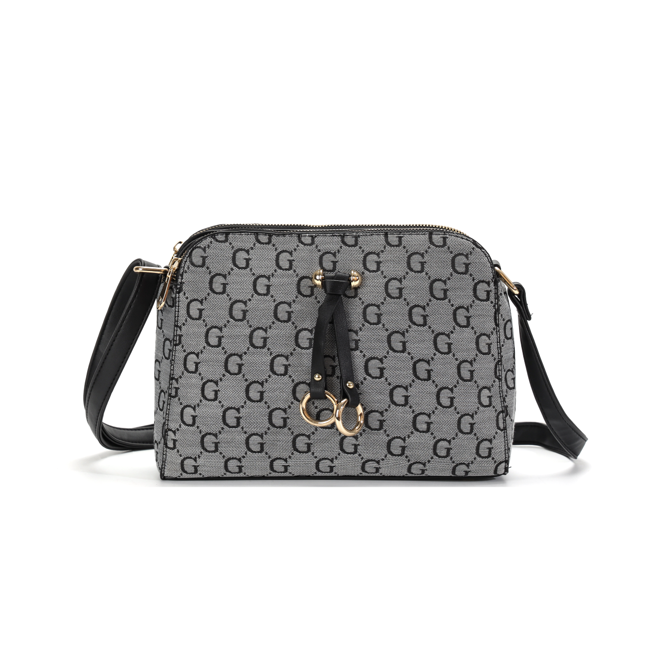 GESSY LOGO PRINT RING DECOR HANDBAG IN GREY