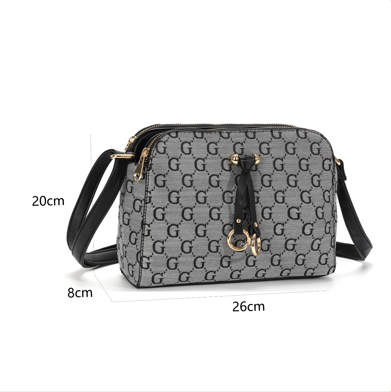 GESSY LOGO PRINT RING DECOR HANDBAG IN GREY