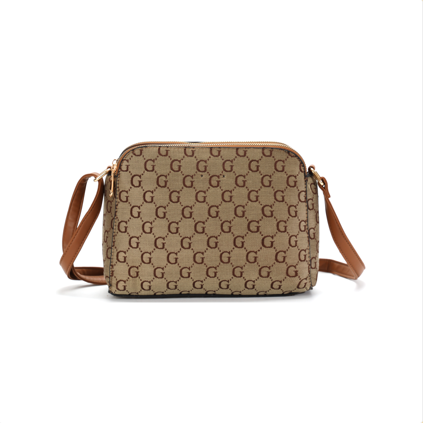 GESSY LOGO PRINT RING DECOR HANDBAG IN COFFEE