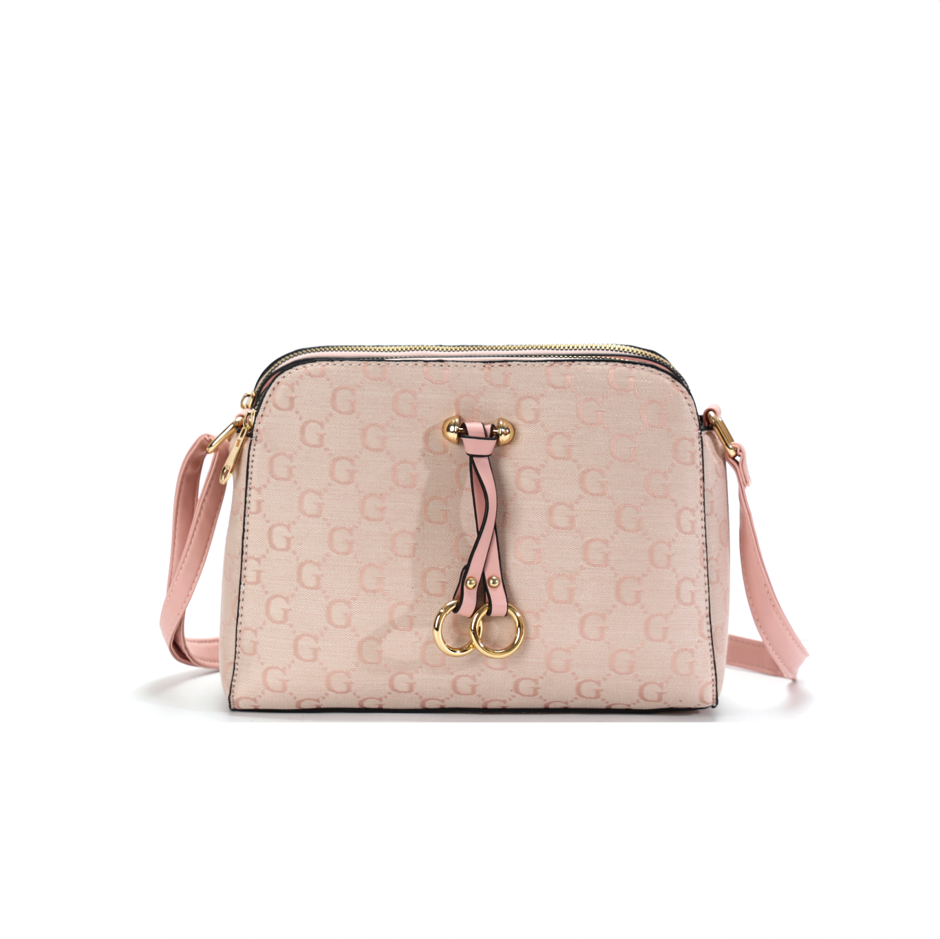GESSY LOGO PRINT RING DECOR HANDBAG IN PINK