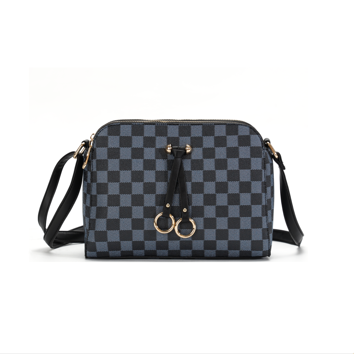 GESSY CHECKERED RING DECOR HANDBAG BAG IN BLACK