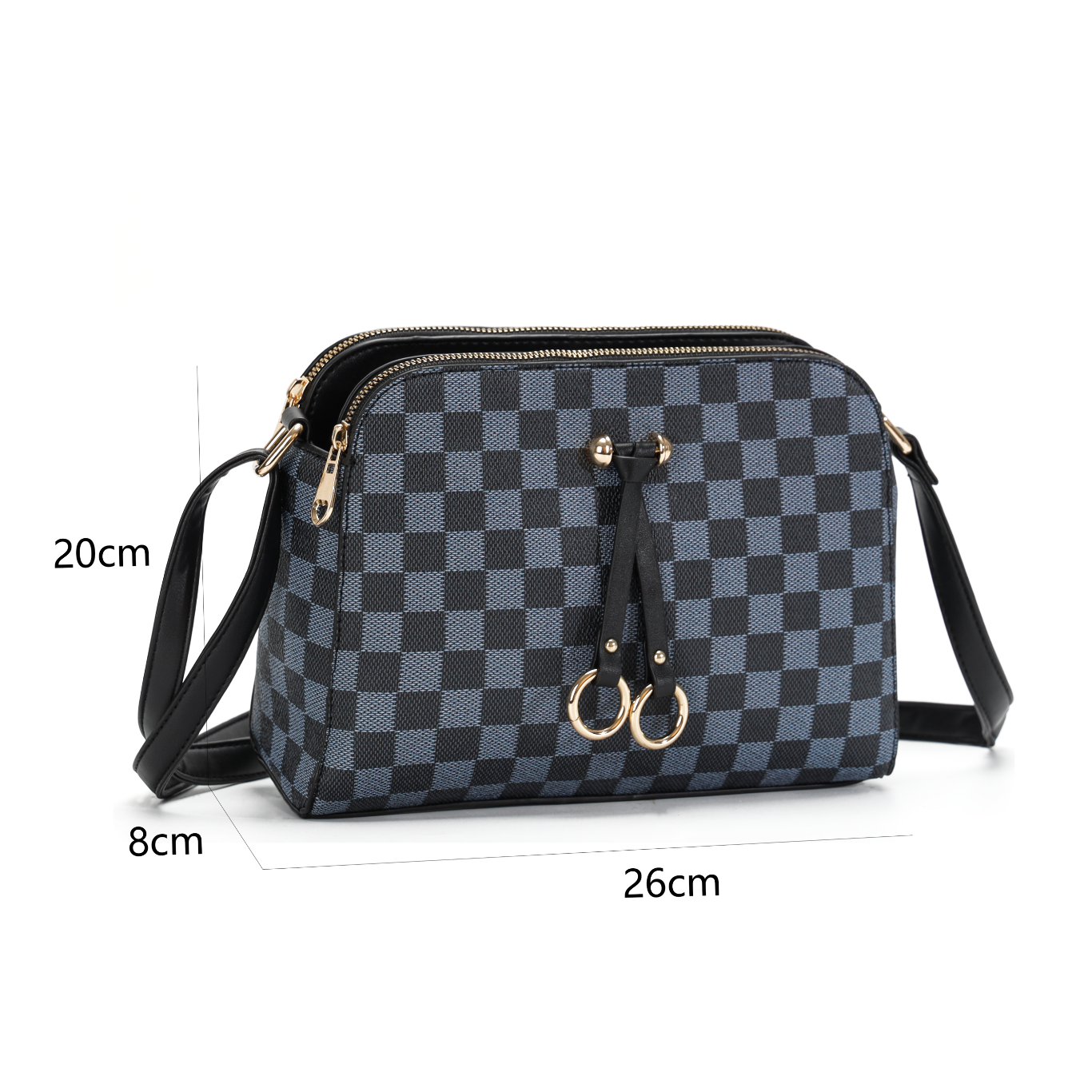 GESSY CHECKERED RING DECOR HANDBAG BAG IN BLACK