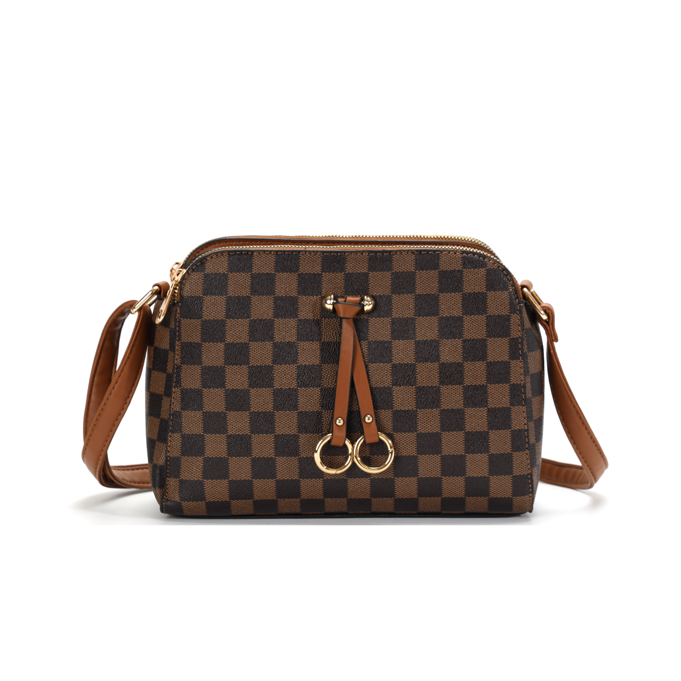 GESSY CHECKERED RING DECOR HANDBAG IN COFFEE