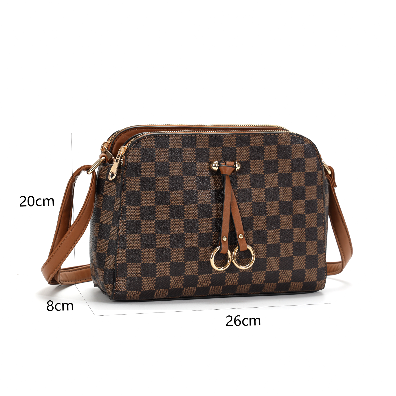 GESSY CHECKERED RING DECOR HANDBAG IN COFFEE