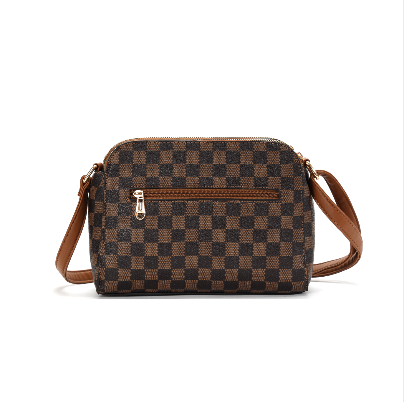 GESSY CHECKERED RING DECOR HANDBAG IN COFFEE