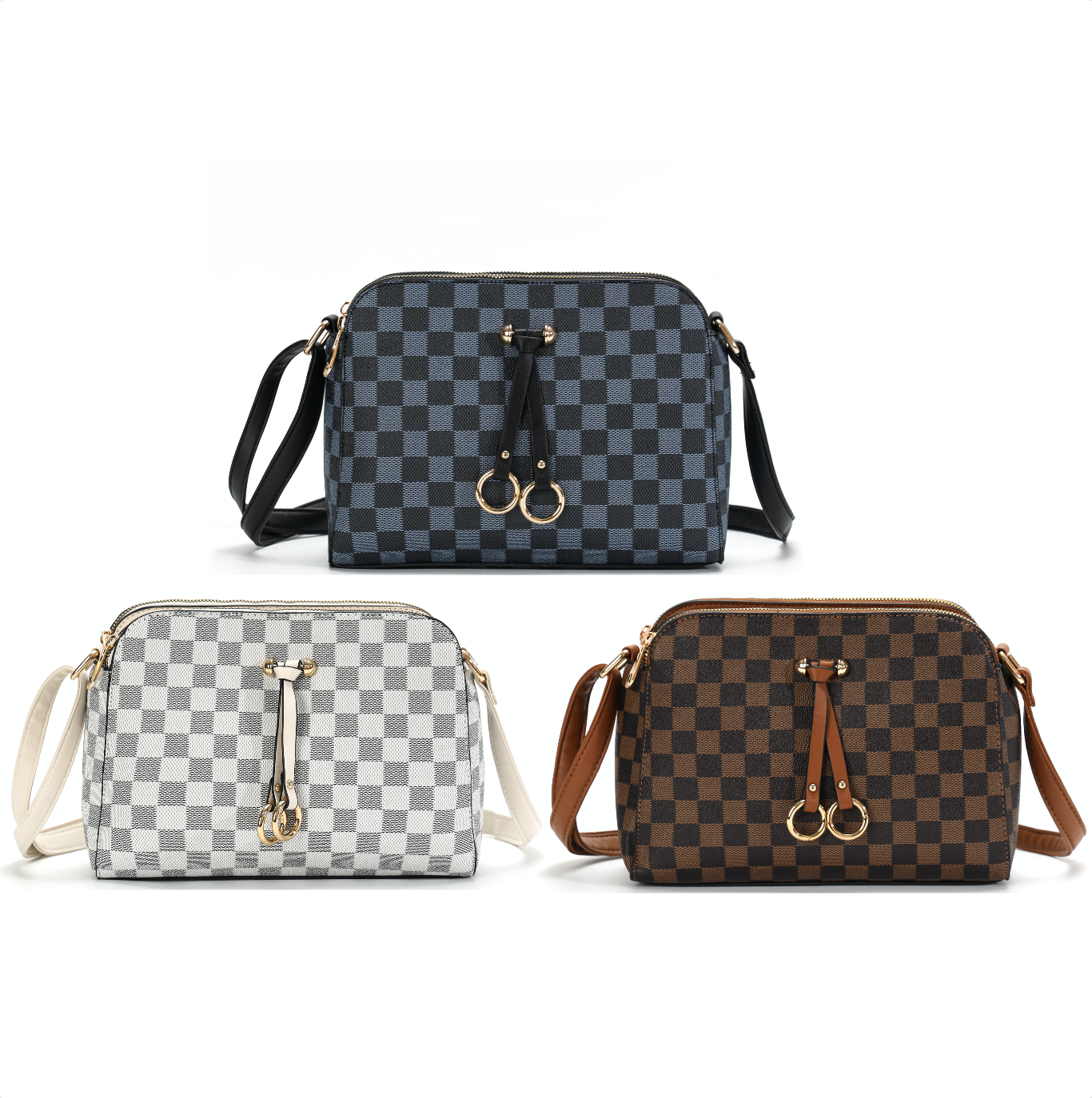 GESSY CHECKERED RING DECOR HANDBAG IN COFFEE