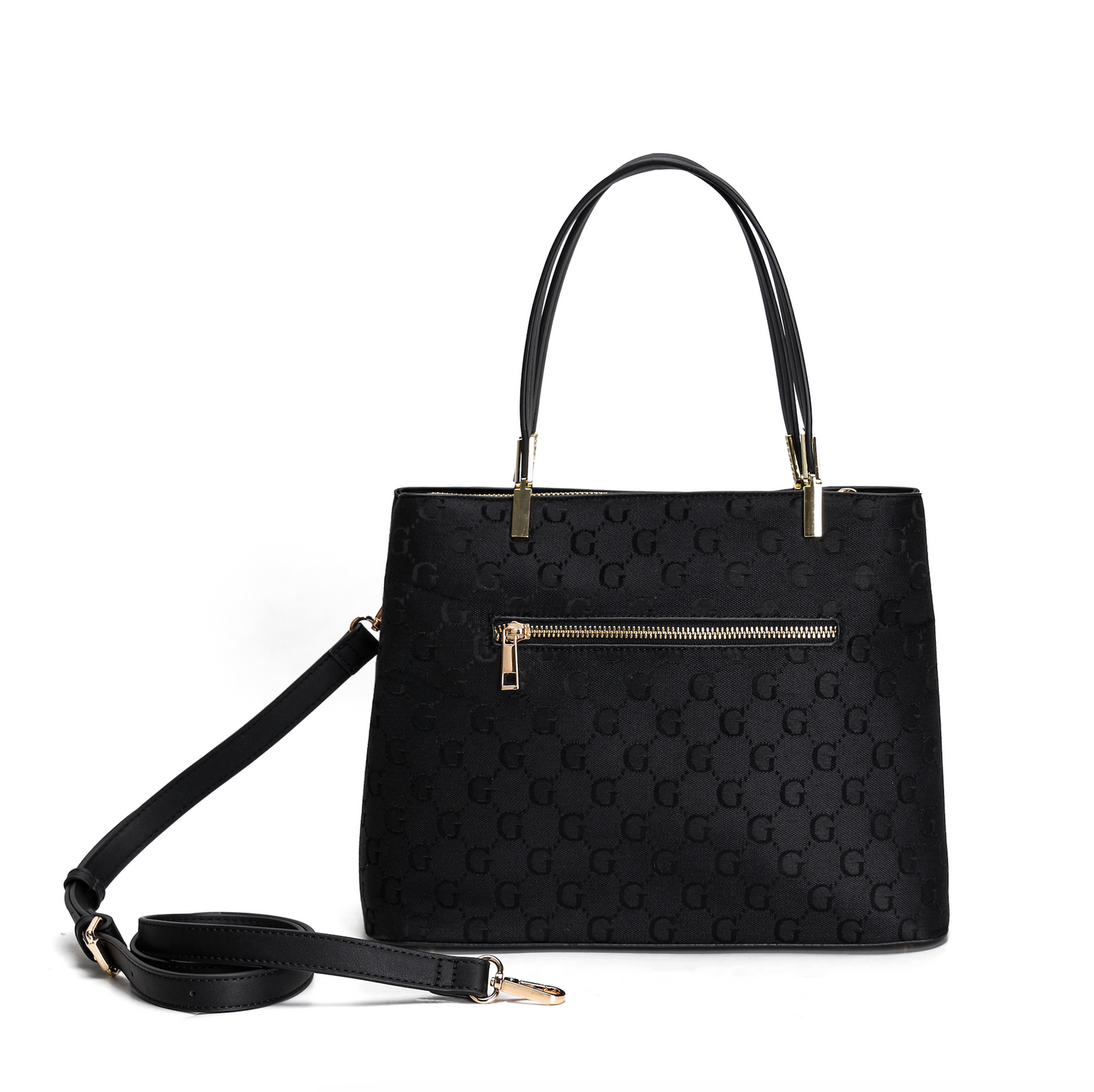 LYDC BOW DETAIL LETTER PRINT TOTE HANDBAG IN BLACK