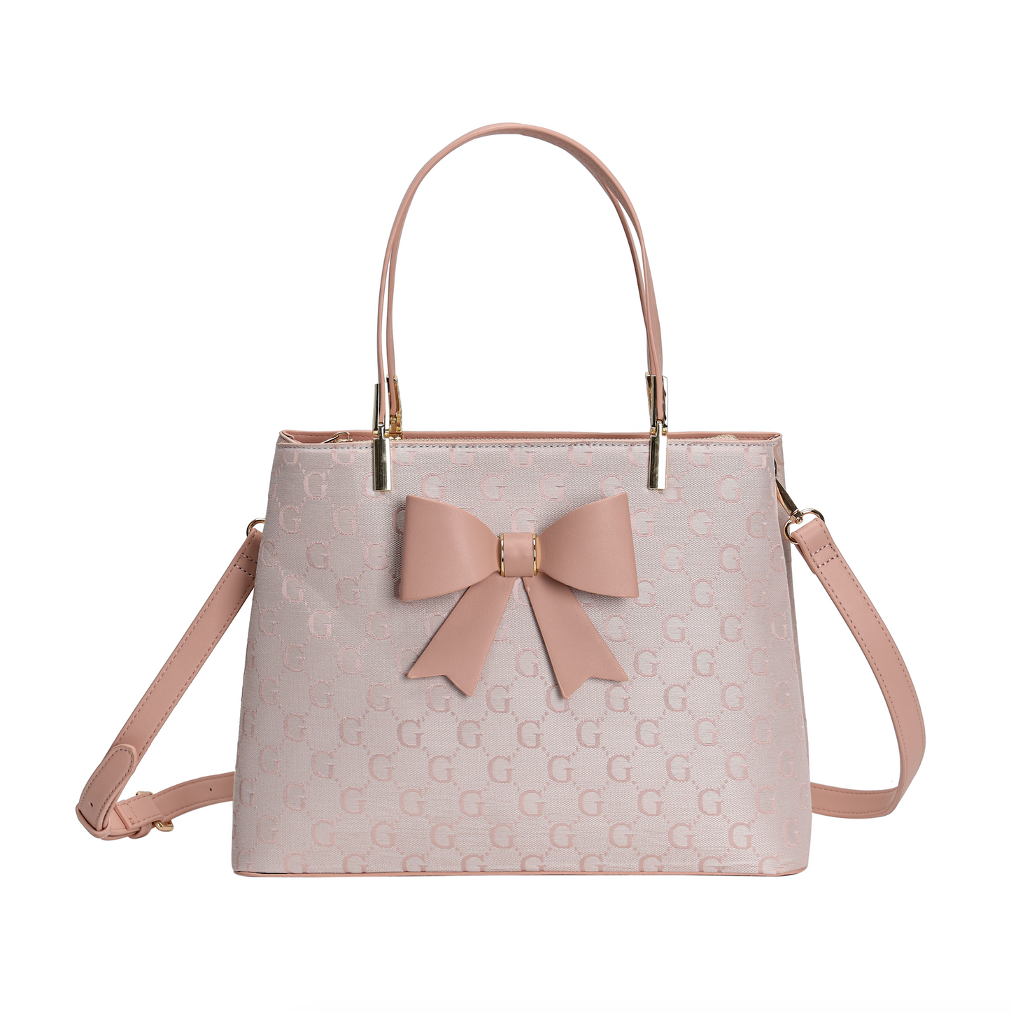 LYDC BOW DETAIL LETTER PRINT TOTE HANDBAG IN PINK