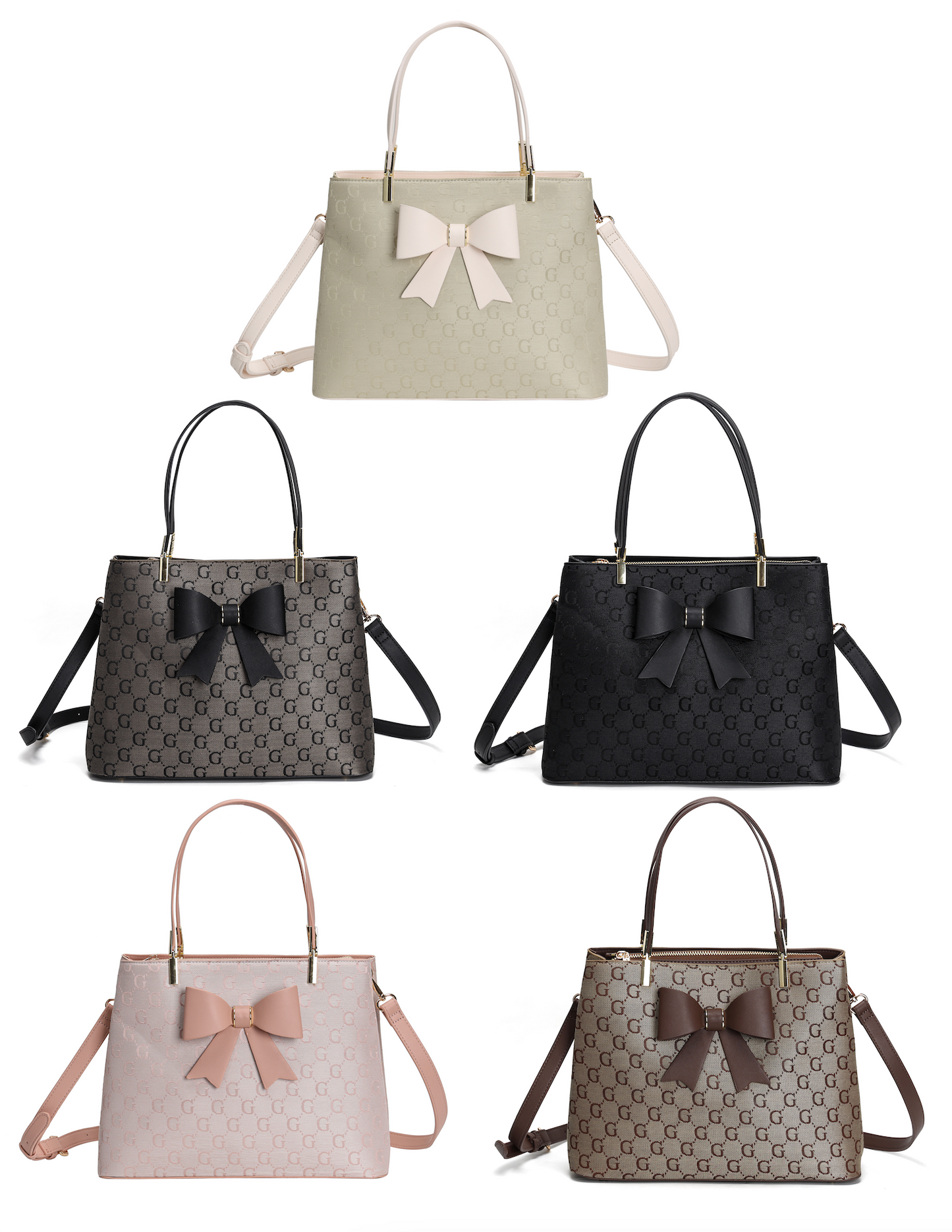 LYDC BOW DETAIL LETTER PRINT TOTE HANDBAG IN PINK