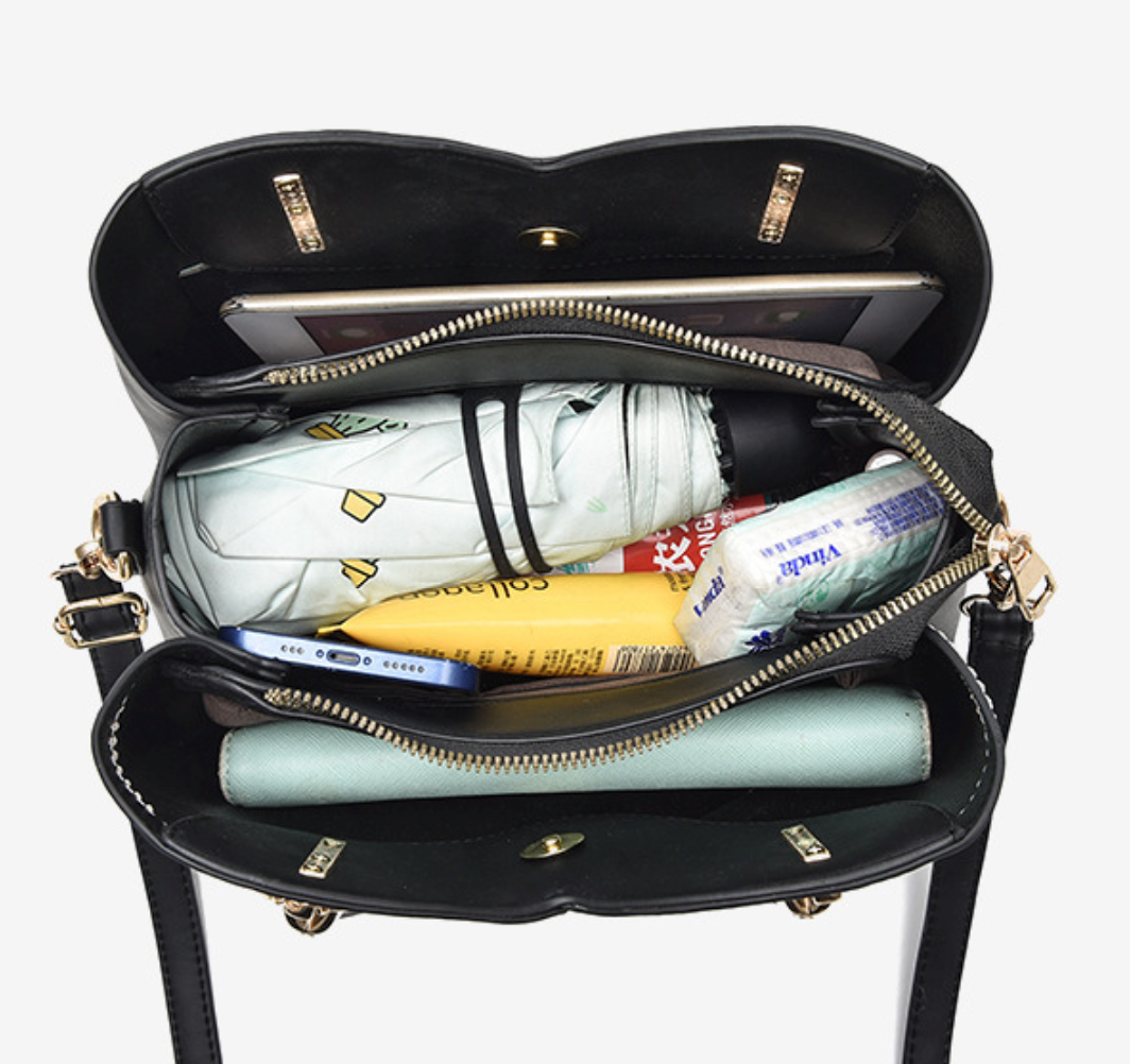 GESSY COLORBLOCK TOTE HANDBAG WITH HEART SHAPE PAD IN BLACK AND WHITE