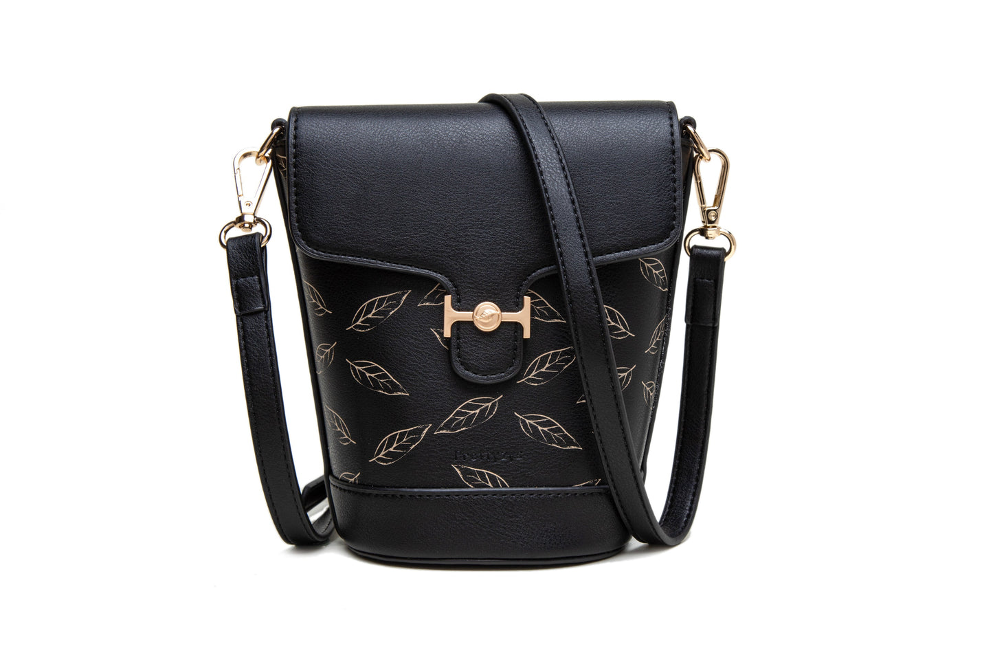 GESSY LEAF PRINT BUCKET BAG IN BLACK