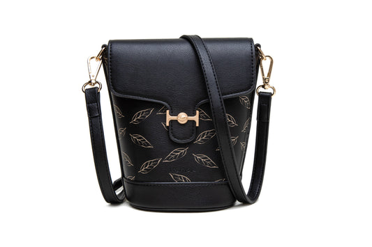 GESSY LEAF PRINT BUCKET BAG IN BLACK