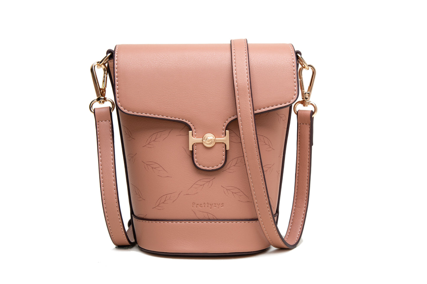 GESSY LEAF PRINT BUCKET BAG IN PINK