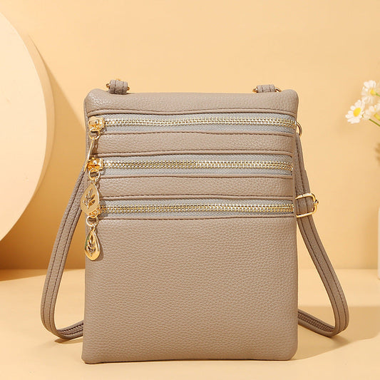 GESSY TRIPLE ZIP SMALL CROSSBODY BAG IN GREY