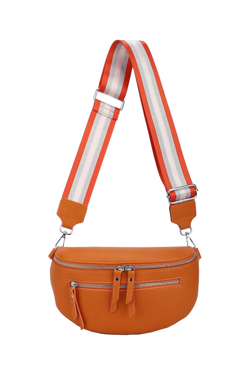 GESSY DOUBLE ZIP BELT WAIST BUM BAG WITH STRIP PATTERNED SHOULDER STRAP