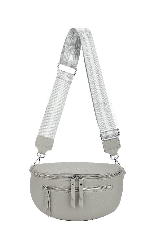 GESSY DOUBLE ZIP BELT WAIST BUM BAG WITH STRIP PATTERNED SHOULDER STRAP