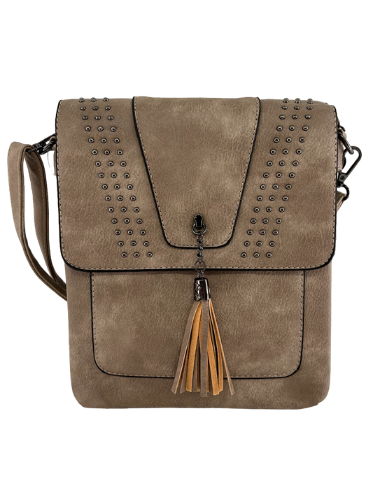 GESSY FLAP HANDBAG WITH TASSEL IN BEIGE