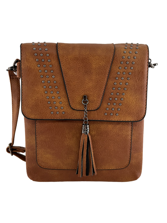 GESSY FLAP HANDBAG WITH TASSEL IN EARTH YELLOW