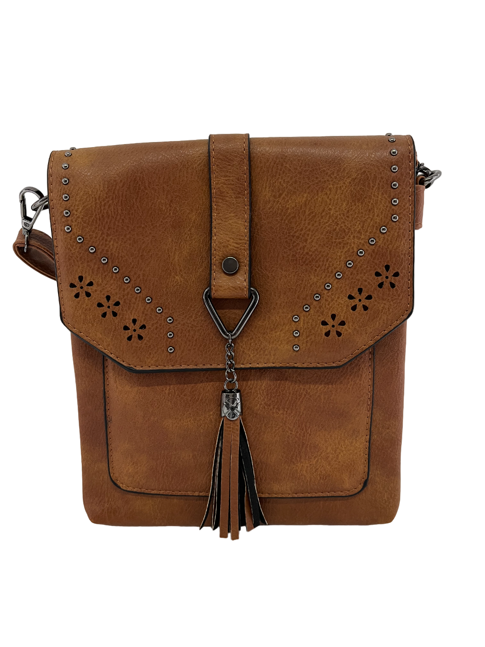 GESSY CUT-OUT HANDBAG WITH TASSEL IN EARTH YELLOW