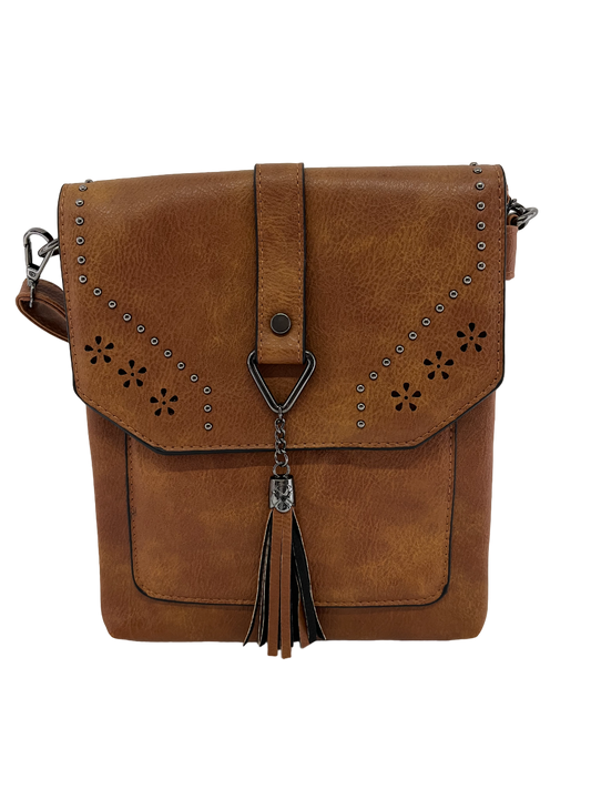 GESSY CUT-OUT HANDBAG WITH TASSEL IN EARTH YELLOW