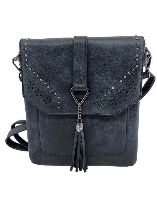 GESSY CUT-OUT HANDBAG WITH TASSEL IN BLUE