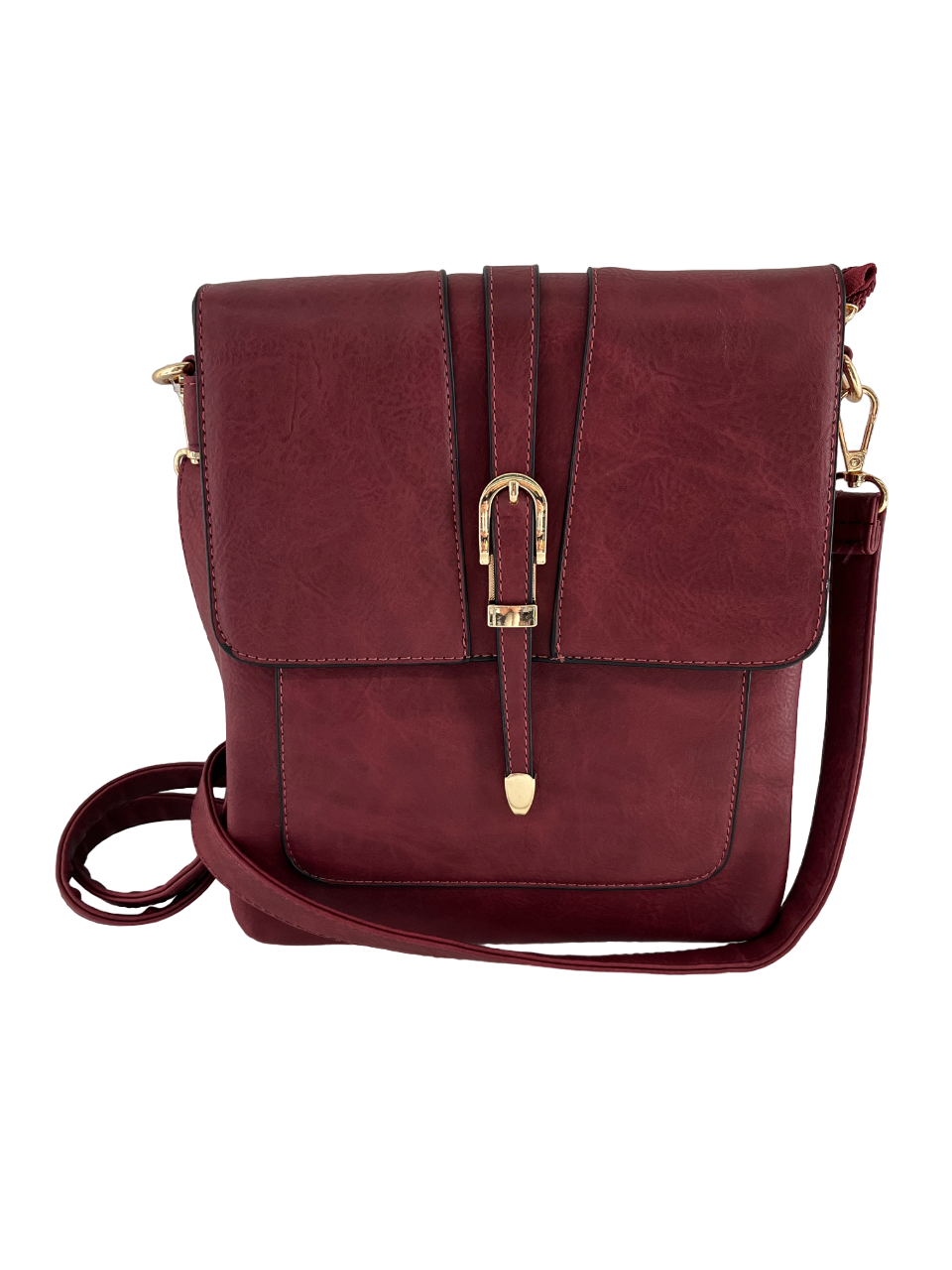 GESSY METAL DETAIL SNAP CROSS BODY FLAP BAG IN BURGUNDY