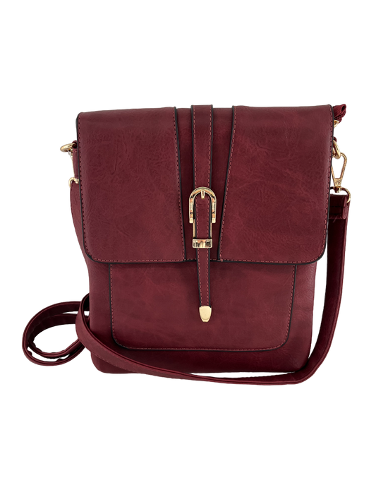 GESSY METAL DETAIL SNAP CROSS BODY FLAP BAG IN BURGUNDY