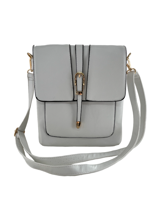 GESSY METAL DETAIL SNAP CROSS BODY FLAP BAG IN WHITE