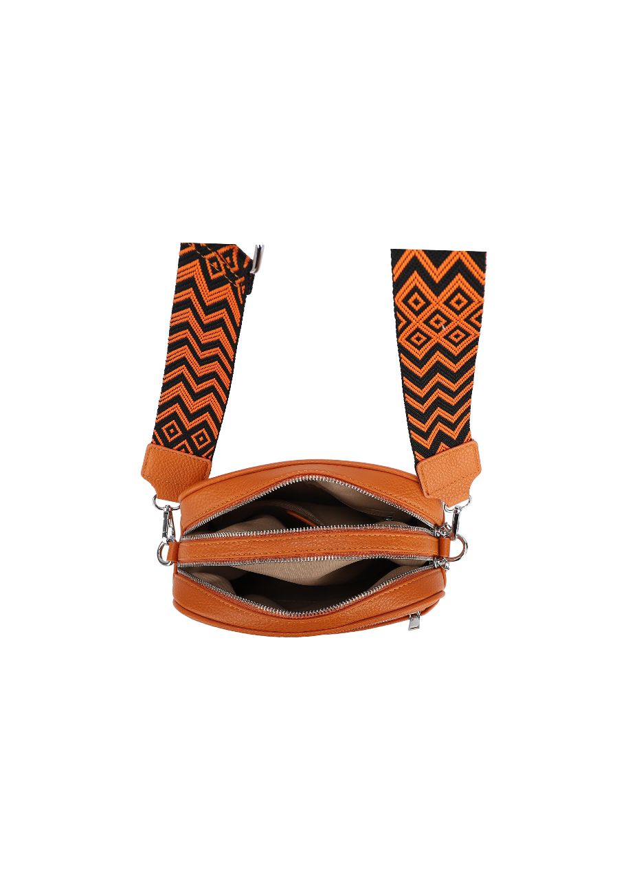 GESSY FRONT ZIP PU LEATHER CAMERA BAG WITH PATTERNED STRAP