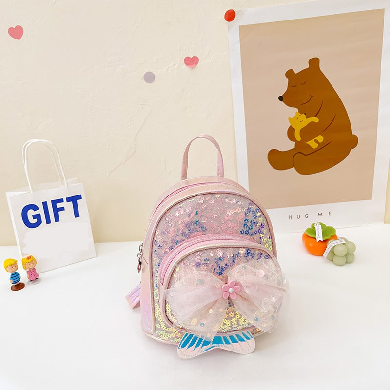 GESSY SEQUIN MERMAID GIRL BACKPACK WITH BOW TIE