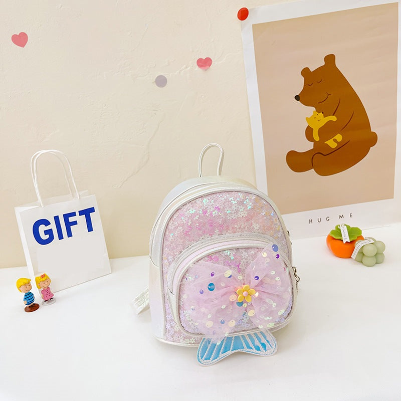 GESSY SEQUIN MERMAID GIRL BACKPACK WITH BOW TIE