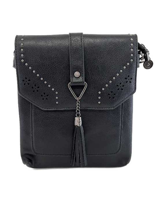 GESSY CUT-OUT HANDBAG WITH TASSEL IN BLACK