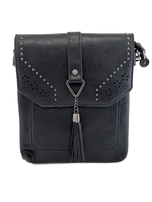 GESSY CUT-OUT HANDBAG WITH TASSEL IN BLACK